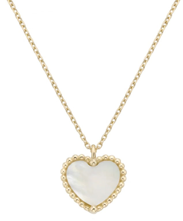14K Yellow Gold Mother of Pearl Heart Necklace by Miss Mimi
