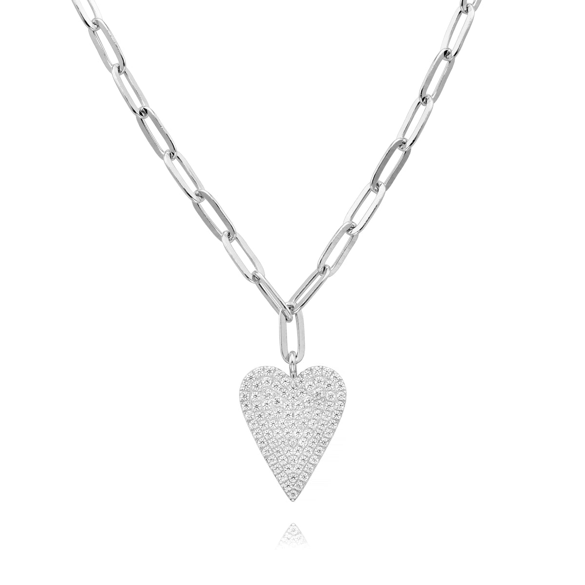 Large Sharp Heart Necklace in White by Miss Mimi