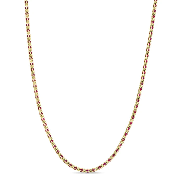 Oval Red Beaded Link Necklace in Yellow by Miss Mimi