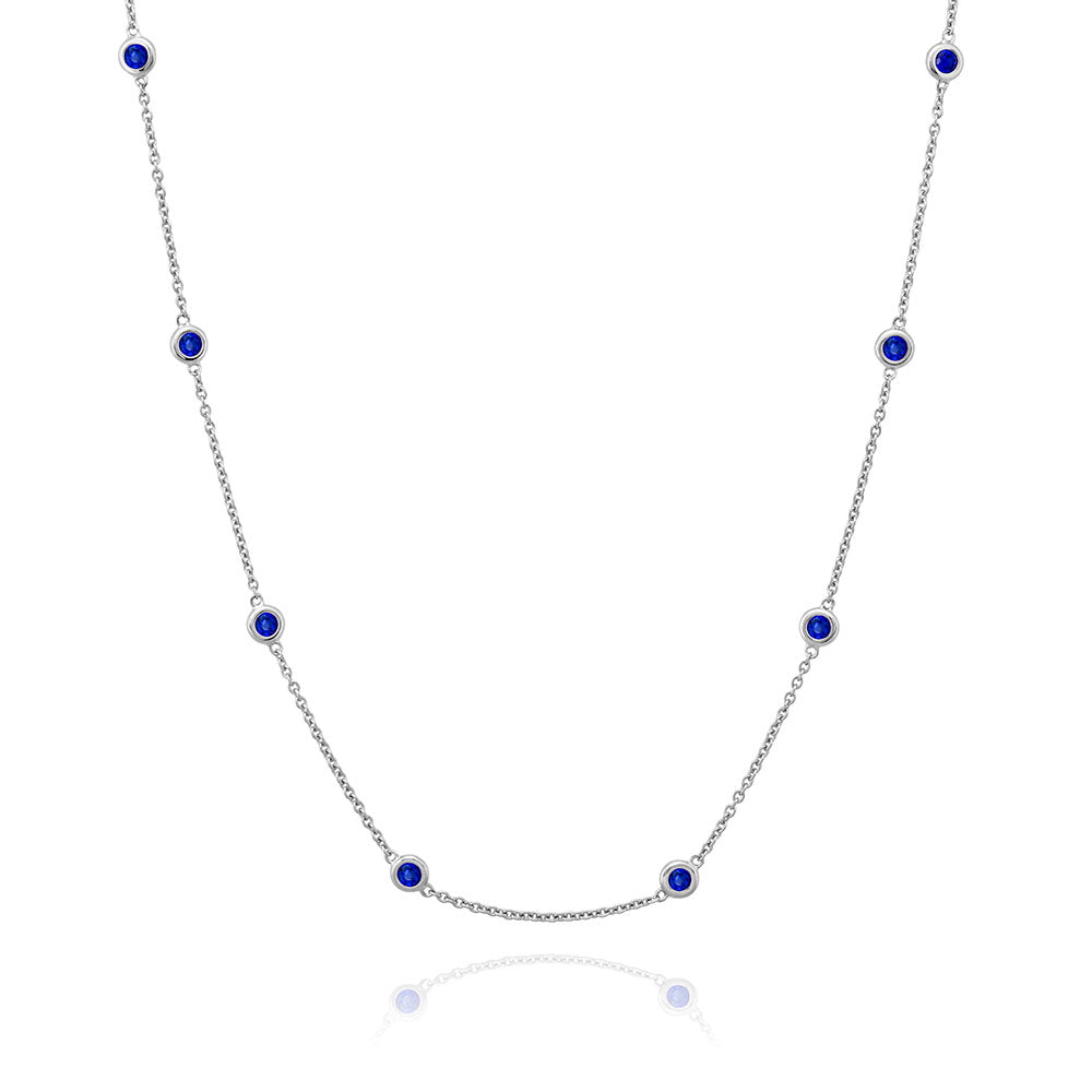 Diamond by the Yard Necklace in White,  Blue Stones by Miss Mimi