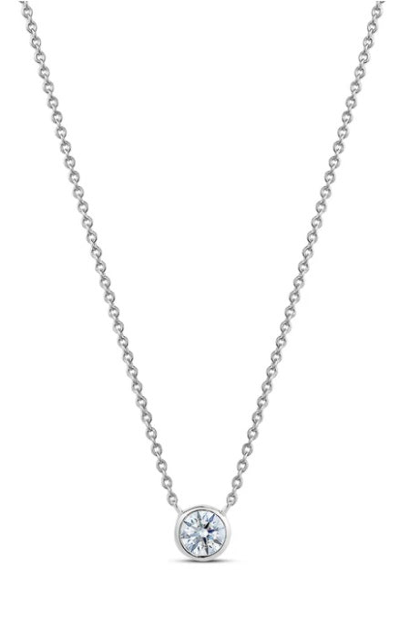 Sterling Silver Cubic Zirconia Solitaire Necklace by Miss Mimi