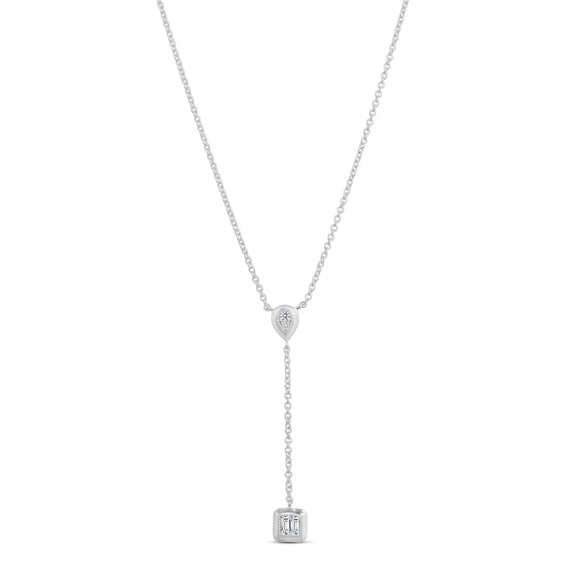 Miss Mimi Sterling Silver Pear and Emerald Bezel Lariat