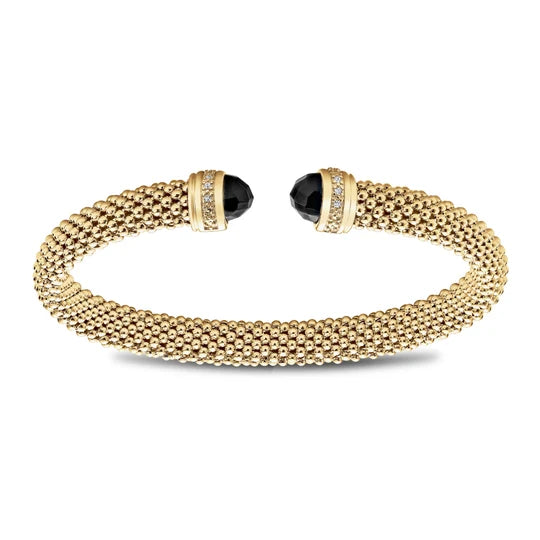 Mesh Bangle with Black Onyx Cabochon in Yellow by Miss Mimi