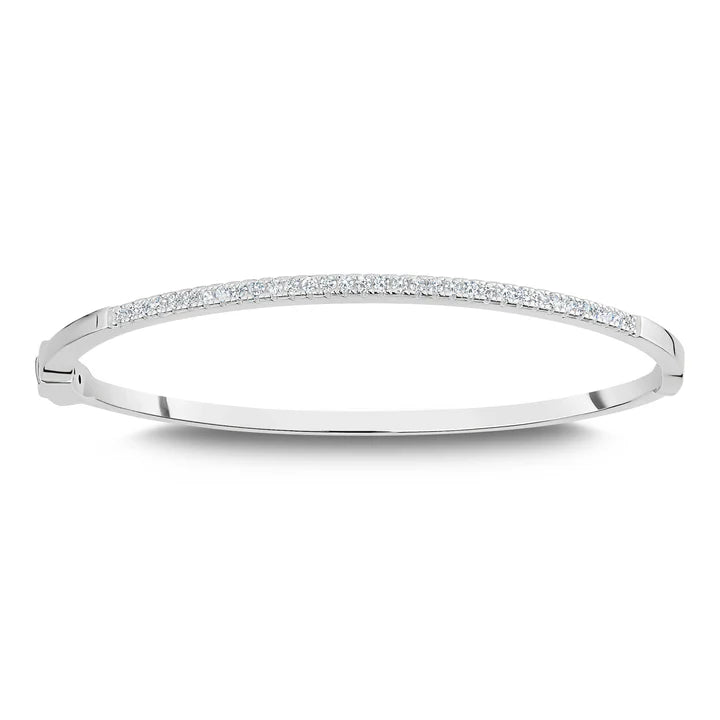 Half Pave Bangle in White by Miss Mimi