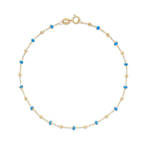 14K Yellow Gold and Turquoise Enamel Bead Bracelet by Miss Mimi