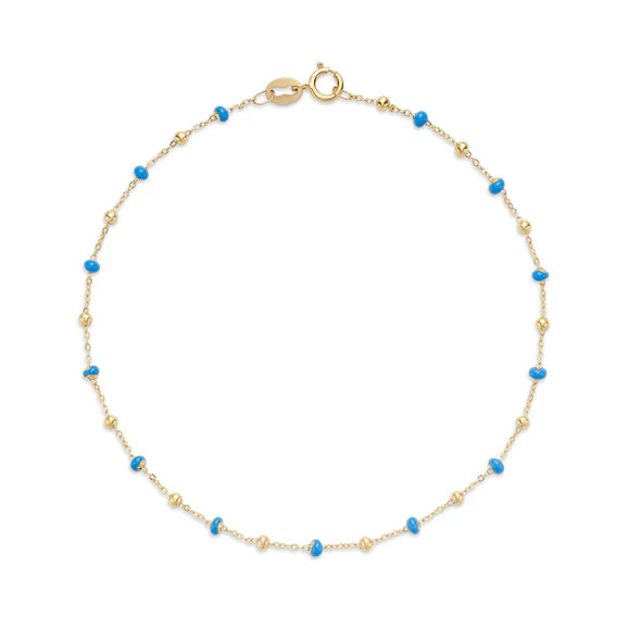 14K Yellow Gold and Turquoise Enamel Bead Bracelet by Miss Mimi