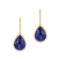 14K Yellow Gold Lapis Diamond Pear Drop Earrings