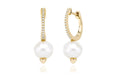 14K Yellow Gold Diamond Huggies with Freshwater Pearl