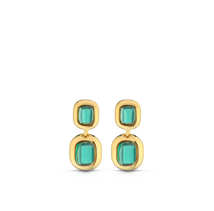 Color Burst Square Drop Earrings in Green by Miss Mimi