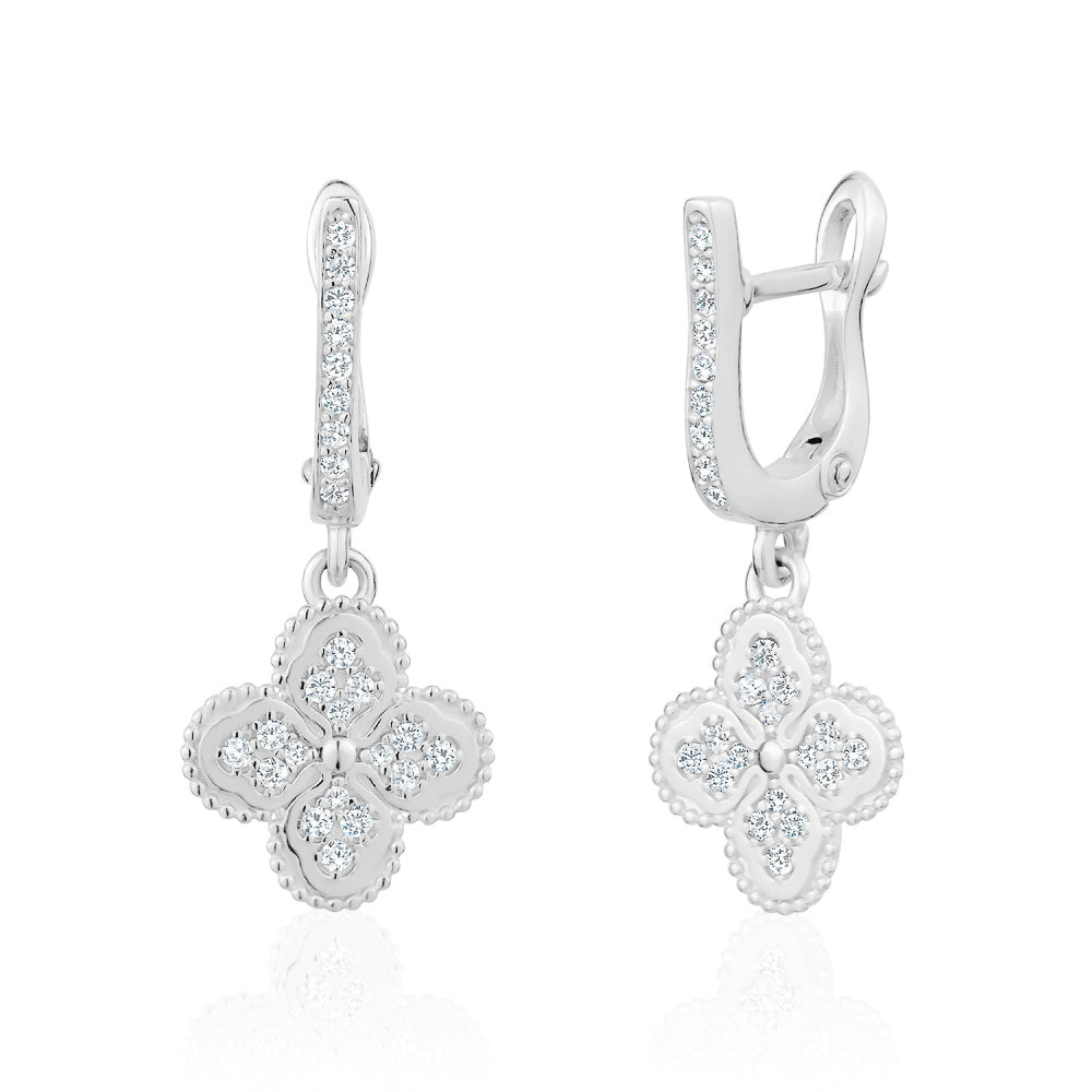 Heritage Clover Drop Earrings in White by Miss Mimi