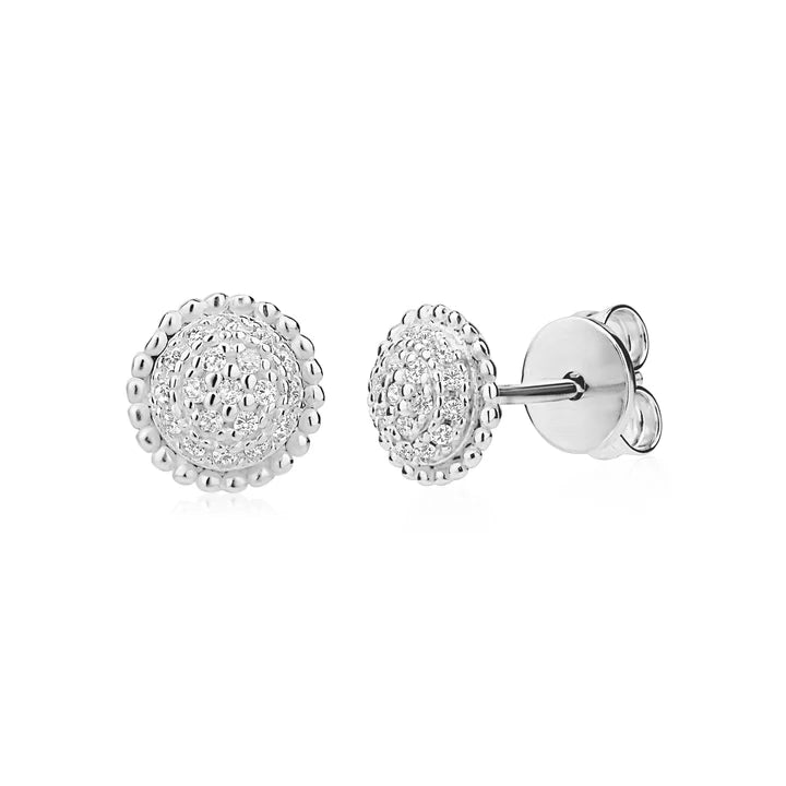 Round Dew Drop Studs in White by Miss Mimi