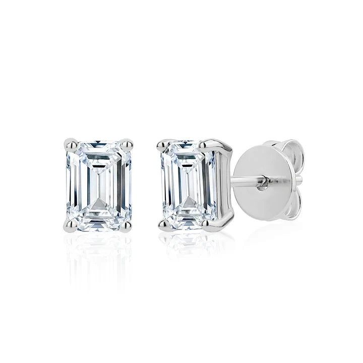 5mm Emerald Cut Stud Earrings in White by Miss Mimi