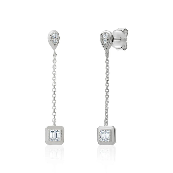 MIss Mimi Sterling Silver Pearl and  Emerald Bezel Earrings