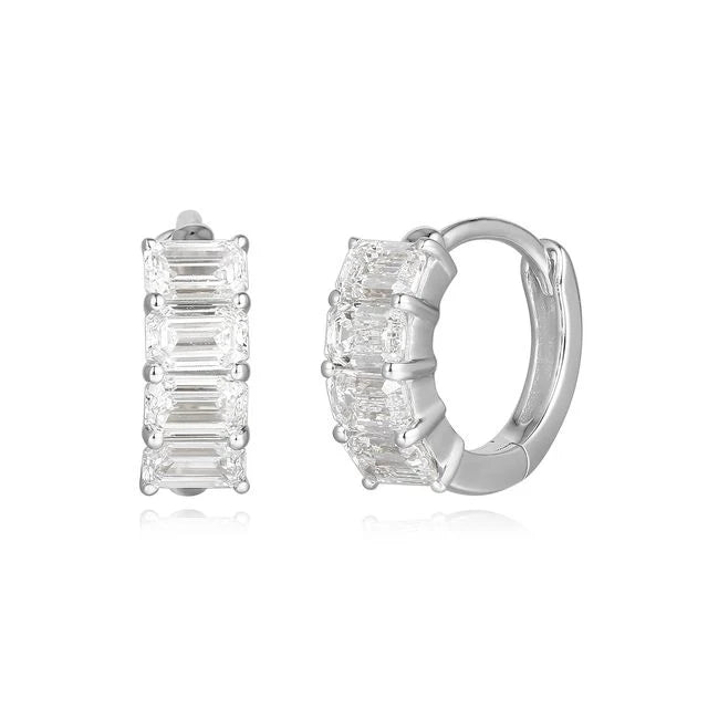 14K White Gold Emerald Cut Lab Diamond Earrings by Miss Mimi