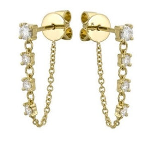 14K Yellow Gold Diamond Drop Chain Earrings by Miss Mimi