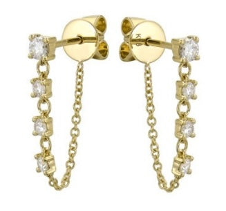 14K Yellow Gold Diamond Drop Chain Earrings by Miss Mimi