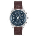 Hugo Boss "Skytraveller" Brown Leather Blue Dial Chronograph Men's Watch