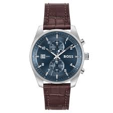 Hugo Boss "Skytraveller" Brown Leather Blue Dial Chronograph Men's Watch