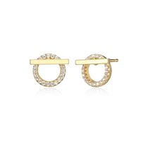 Gold Plated Sterling Silver 2 in 1 Bar and Circle Stud Earrings by Reign
