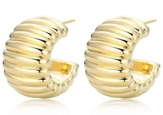 Sterling Silver Gold Plated Ribbed Half Hoops by Reign