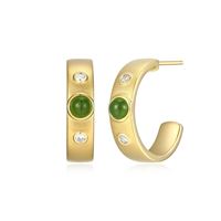 Sterling Silver Gold Plated Hoops with Jade and Cubic Zirconia by Reign