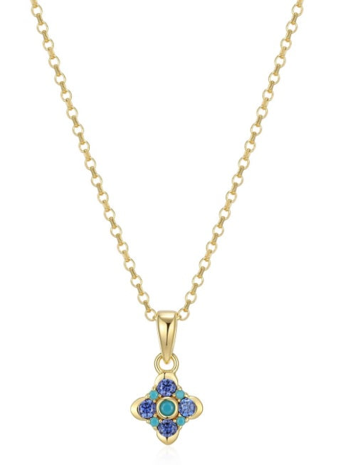 Sterling Silver Gold Plated Multi-Stone Flower Necklace By Reign