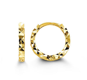 10K Yellow Gold Diamond Cut Huggie Hoop Earrings