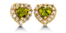 14K Yellow Gold August Birthstone Heart Studs