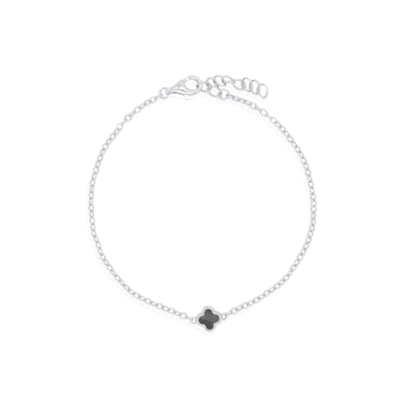 Sterling Silver Black Agate Clover Bracelet