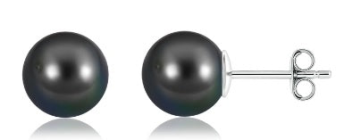 14K White Gold 6mm Black Freshwater Pearl Stud Earrings
