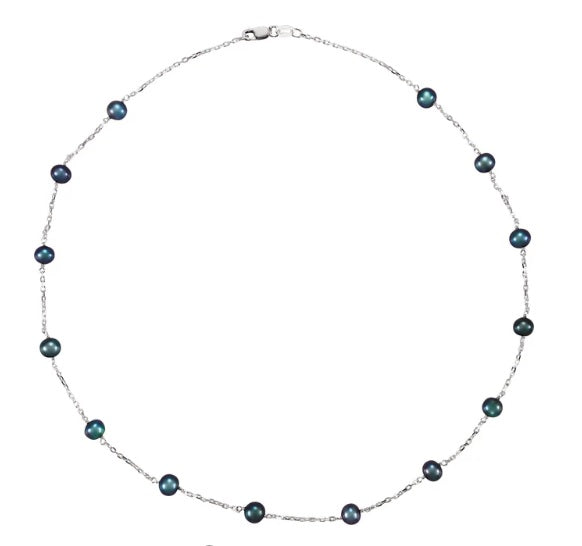 Sterling Silver Black Freshwater Pearl Necklace- 18"
