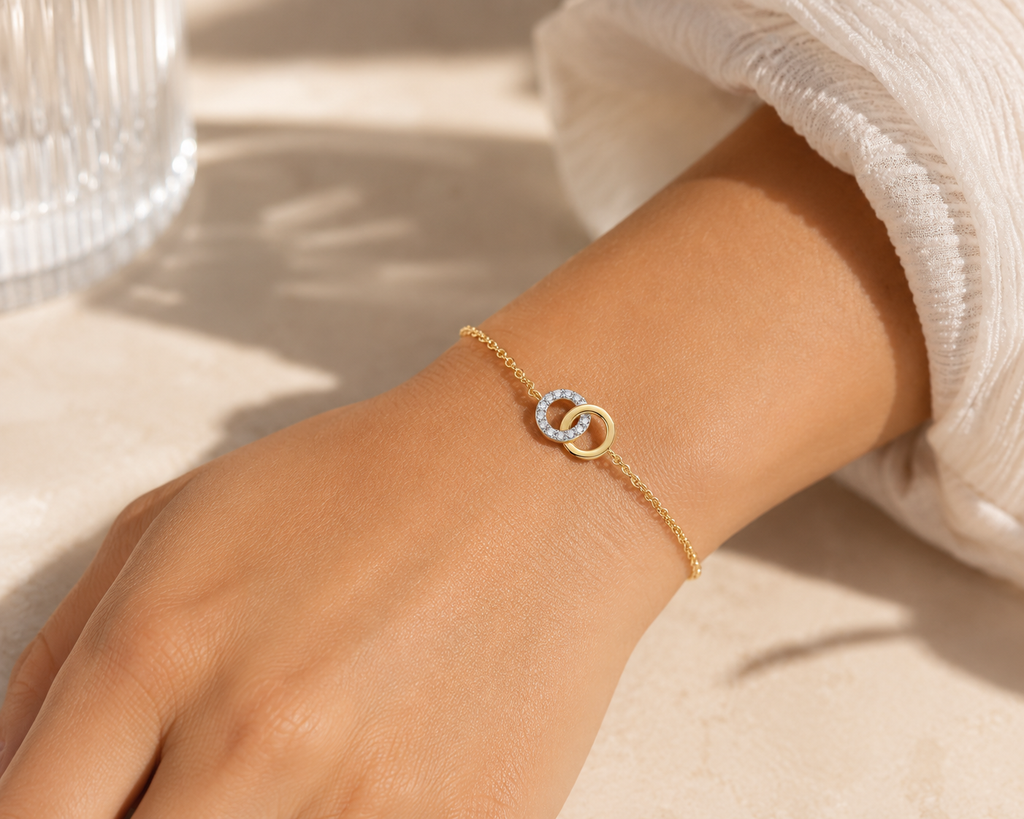 Gold Plated Lab Diamond Interlocking Circle Bracelet by Monte Luna