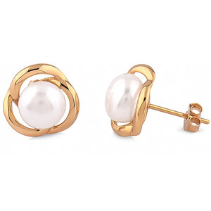 Yellow Gold Plated Freshwater Pearl Stud Earrings