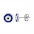 Sterling Silver Blue Enamel Evil Eye Stud Earrings