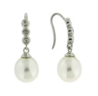 14K White Gold Pearl and Diamond Drop Earrings
