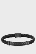 Hugo Boss Black Braided-Leather Black Herringbone Bracelet