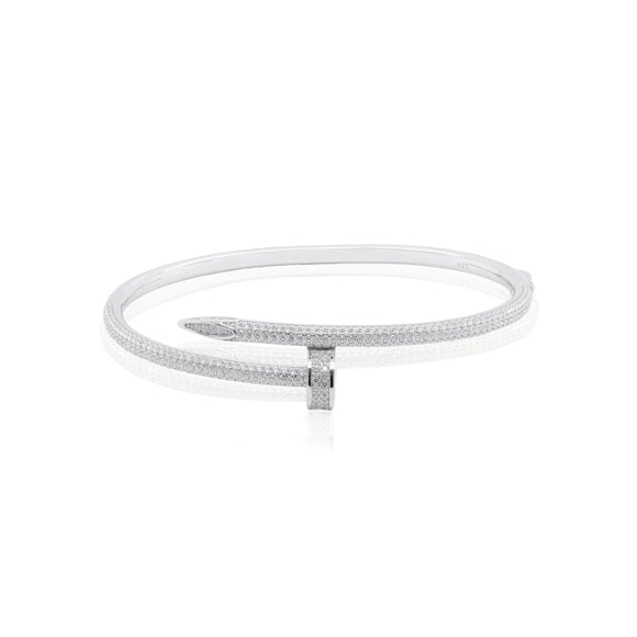 Sterling Silver Cubic Zirconia Designer Inspired Nail Bangle