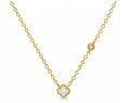 Gold Plated Sterling Silver Pearl Shell Clover with Floating Cubic Zirconia Necklace