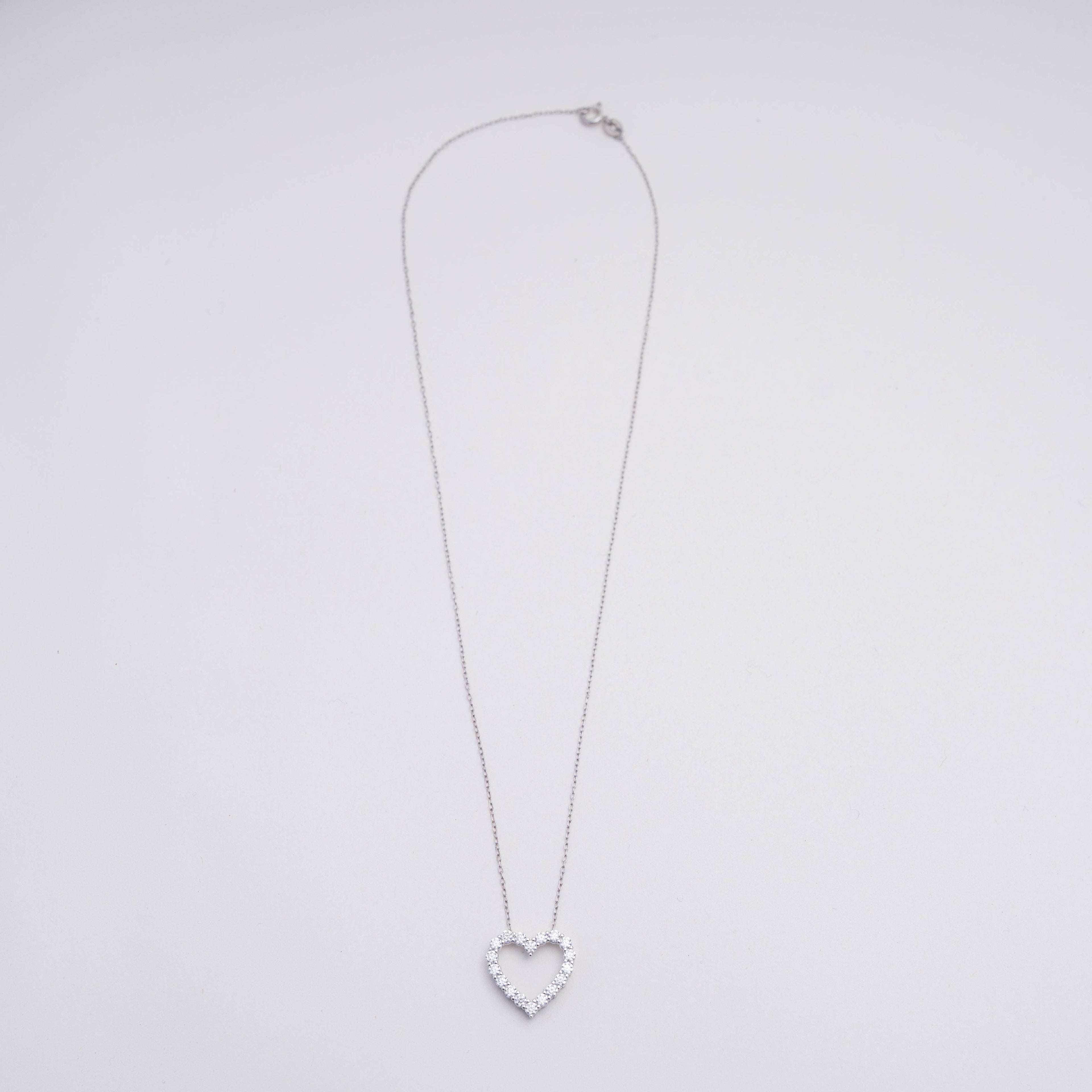Sterling Silver 1.0ctw Lab Diamond Heart Necklace
