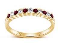 14K Yellow Gold Genuine Ruby and Diamond Band