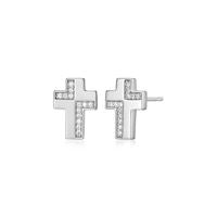 Sterling Silver Cubic Zirconia Accented Cross Stud Earrings by ELLE