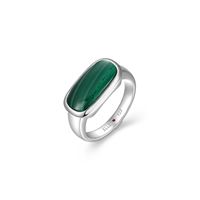 RHODIUM PLATED STERLING SILVER "ALLURE" COLLECTION MALACHITE RING BY ELLE