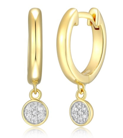 Gold Plated Sterling Silver Round Drop Lab Diamond Huggies by Monte Luna