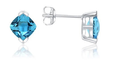 14K White Gold Genuine Blue Topaz Stud Earrings