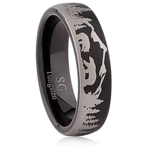 6mm Tungsten Ring with Black IP Plating & Nature Engraving