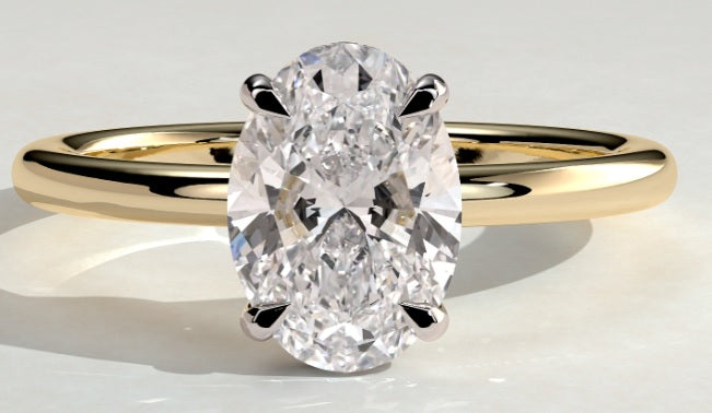 14K Yellow Gold Oval Lab Diamond Engagement Ring with Hidden Halo | 2.21ctw