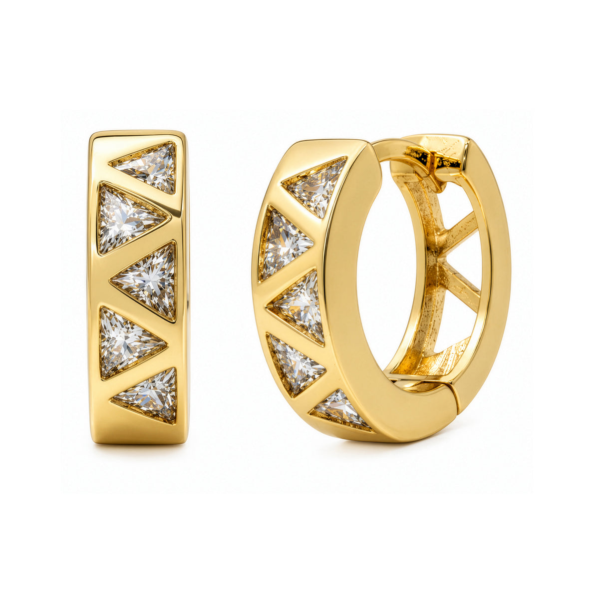 Gold Plated Brass Geometric Cubic Zirconia Huggies