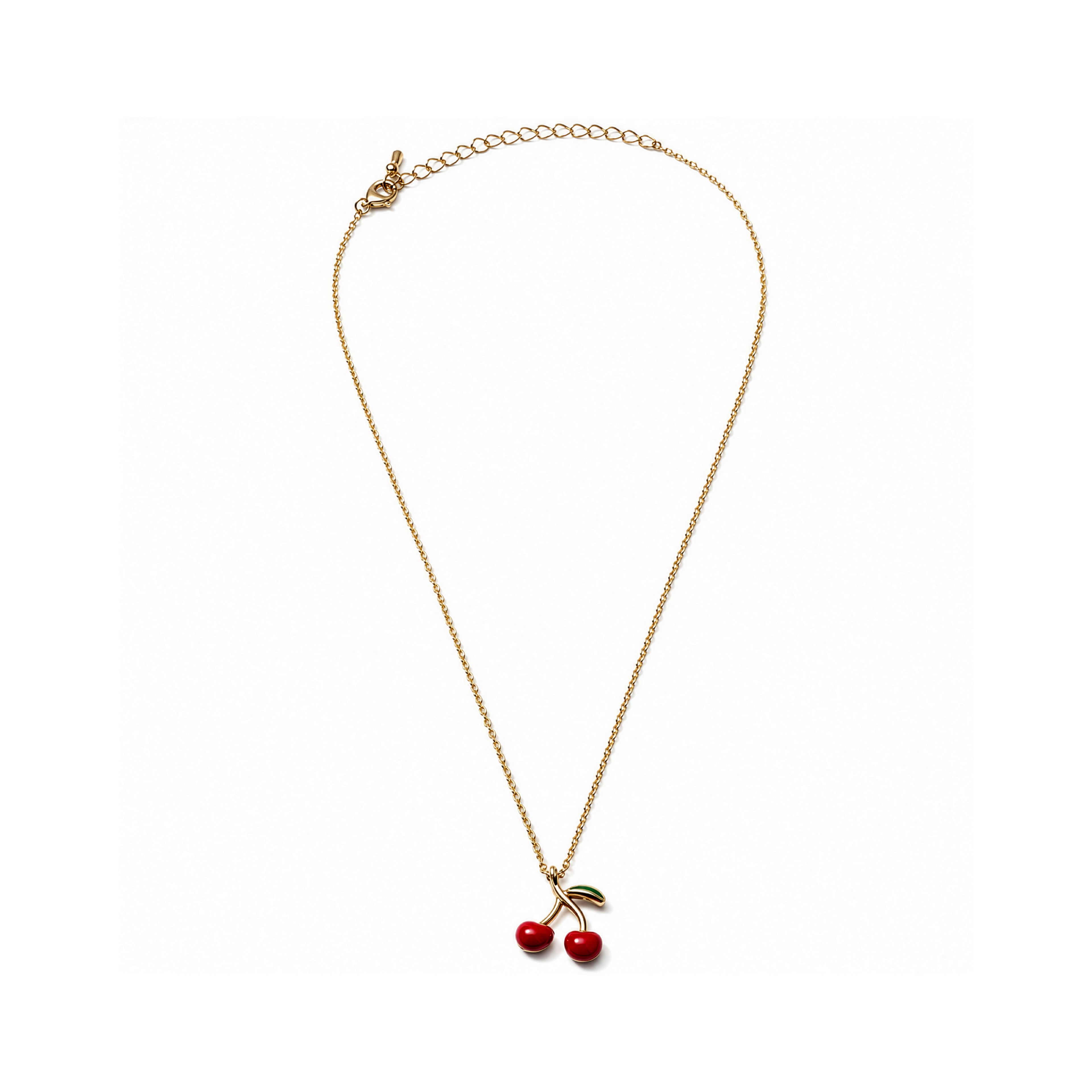 Gold Plated Brass Red Epoxy Cherries Necklace