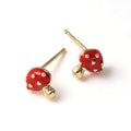 Gold Plated Brass Red Epoxy Mushroom Studs