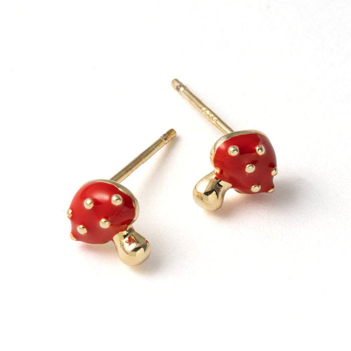 Gold Plated Brass Red Epoxy Mushroom Studs